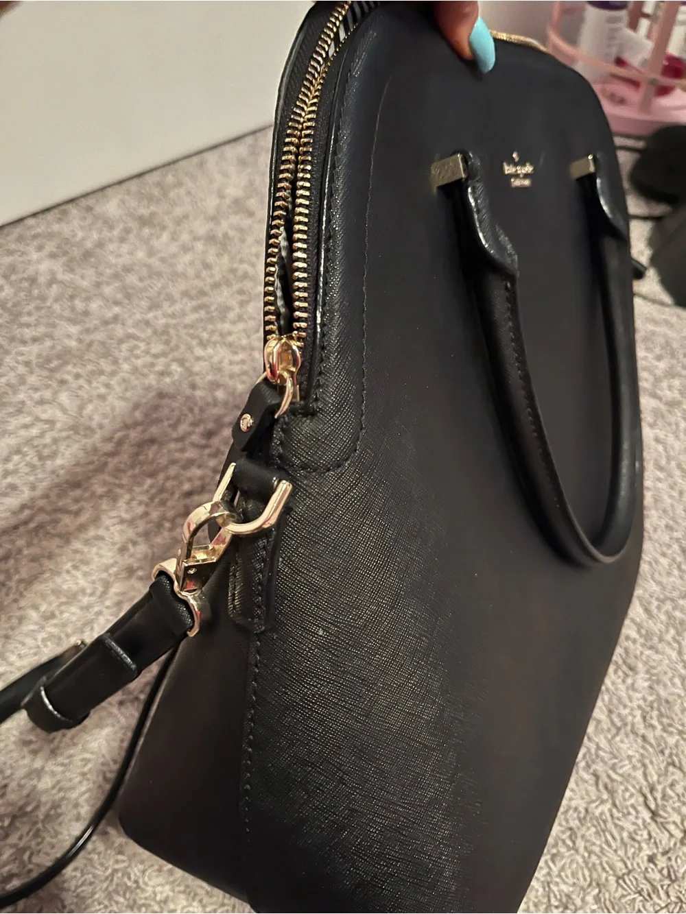 Kate Spade Large Black Dome Satchel with Gold Hardware